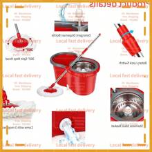 Local Devery-1 Set, Spin Mop Bucket With Wringer Set, Mop And Bucket 360°Spinning System With Microfiber Mop Refills, 61" Stainless Steel Adjustable Handle For Floor Cleaning