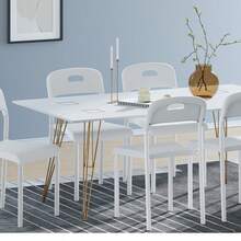 Juego de 4 sillas de comedor apilables modernas para cocina, de plástico con patas de metal, fáciles de montar, impermeables y resistentes a las manchas, para cocina, salón, restaurante, cafetería, interior y exterior. - Blanco - Ver 4