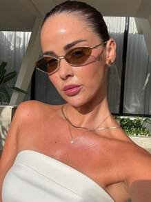 1 件小框金属菱形女士时尚眼镜，个性化欧美街头风格时尚眼镜，夏季假日海滩配饰 - 茶色 - 查看 5