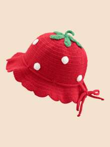 1pc Cute Strawberry Princess Baby Hat, Warm Crocheted Fisherman Beanie For Girls, Autumn/Winter