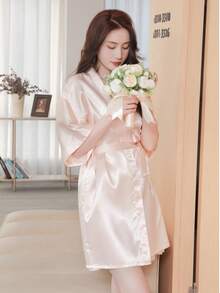 1 chiếc áo choàng ngủ nữ màu trơn thanh lịch thắt eo, đồ ngủ ngắn gợi cảm bằng lụa satin mềm mại, phù hợp cho cô dâu, phù dâu, mặc nhà, váy ngắn mùa cưới, áo choàng thêu tên, kimono và đồ ngủ, đồ dùng cần thiết cho năm học mới. - Rượu sâm banh - Xem 4