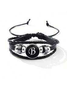 suteyi Bracelet en cuir PU personnalisé avec lettre, fait main, mode et élégant, perles de verre, lettre plaquée blanc, confortable à porter, convient aux personnes de 15 ans et plus - Noir - Voir 29