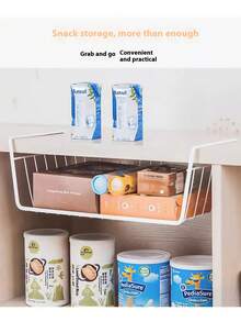 Super life 1pc Space-Saving Hanging Storage Basket - Multi-Functional Storage Rack, Can Be Hung Under Desk, Multi-Layer Storage Rack, Dorm Desk Storage Basket, Kitchen Spice Rack, Extra Large Modern Upright Storage Rack - No Installation Required, Metal Wire Basket, Saves Kitchen, Dorm, Office Space - Easy Open Storage Box, Easy To Install, Kitchen Storage Organizer - White - View 11