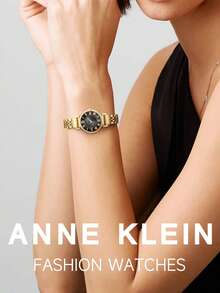 Anne Klein 女士金色石英手链腕表，搭配亮黑色表盘，防水设计，尽显奢华优雅，表带可调节，休闲时尚。 - 金色1 - 查看 2