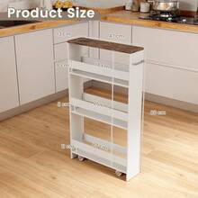 GOFLAME Slim Storage Cart W/Handle, 4-Tier Slide Out Utility Cart, Shelving Unit Organizer Trolley For Narrow Places, Perfect For Laundry, Kitchen, Living Room - Brown - View 2