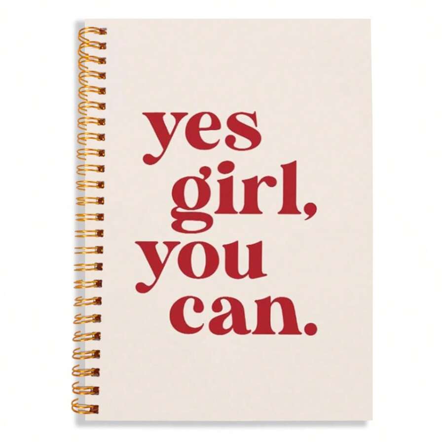 Sổ tay bìa cứng, gáy xoắn, in câu nói truyền cảm hứng - "Yes Girl, You Can" (Vâng, cô gái, bạn có thể làm được) - Sổ nhật ký động viên dành cho phụ nữ, đồ dùng văn phòng/học tập, 50 trang, kích thước 5.5x8.3 inch - A5 - Xem 1