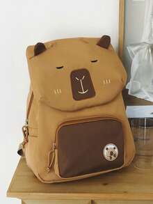 Capybara水豚背包新款可爱个性书包百搭休闲大容量学生背包 - 棕色 - 查看 8