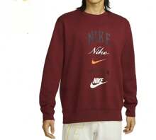 Nike 男士新款休闲宽松舒适圆领羊毛套头衫 - 酒紅色 - 查看 3