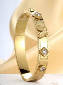 1pc Minimalist Colorful Zirconia Butterfly Geometric Asymmetrical Gold Bracelet Jewelry, Suitable For Daily Wear (Inner Diameter Approx. 6.2cm/2.44in, Suitable For Women With Smaller Wrists)