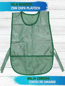 6 Batas Kínder Tela Mascota Con Capa Plástica Mandil Protector Preescolar - lote de 6 batas protectoras para niños de kínder con capa plástica fácil de limpiar. - Verde - Ver 3