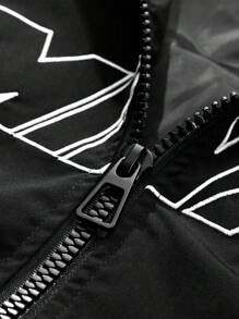 Men's Casual Letter Printed Long Sleeve Jacket, Spring & Fall Going Out Street Wear Racing Jacket Black Biker Jacket, Long Sleeve Going Out Designer Bomber Jacket, Streetwear Edition, For Friends, Husband, Boyfriend Gifts,