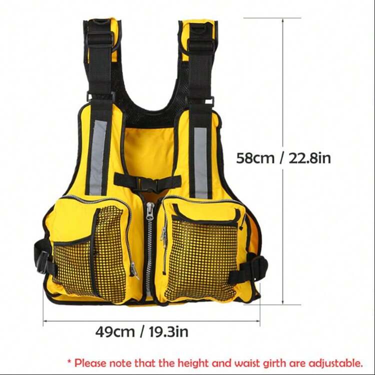 Adult Adjustable Life Jacket, Vest, Multi-Pocket Buoyancy, Reflective Surfing Design, Life Vest, Tank Jacket - Naranja - Añade 10