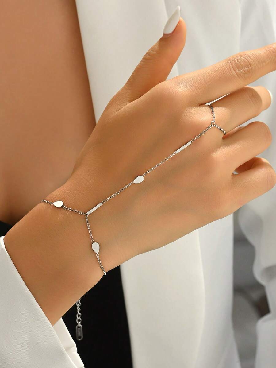 LIEBEIRIS 1 pieza Pulsera de cadena de mano con gota de agua chapada en oro de 18K, de acero inoxidable, adecuada para uso diario de mujeres y como regalo - Plateado - Ver 1