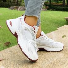 Women's Mesh Lace-Up Sneakers With Thick Sole And Cushioning, Suitable For Daily Running, Fitness And Commuting, Comfortable And Lightweight, Suitable For Various Occasions, And Practical For Basic Wear - Đỏ - Xem 3