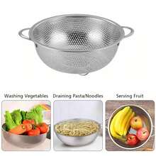 Stainless Steel Multipurpose Colander - Thick Mesh Basket With Dual Handles For Draining And Rinsing Fruits And Vegetables,Kitchen Items For Ultimate Kitchen Efficiency With Cozy Fall& Winter Styles - Silver - View 8