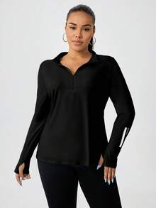 Sudadera con media cremallera para mujer talla grande, casual, de moda, para calle, running y entrenamiento al aire libre - Negro - Ver 5
