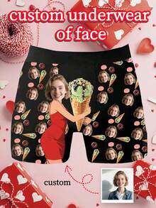 1pc Customized Men's Briefs - Personalized Face & Fun Ice Cream, Donut Prints, Customized Men's Underwear | Ideal Boyfriend Gift, Customizable Item, Men's Underwear, Men's Gift - Multicolor - View 3