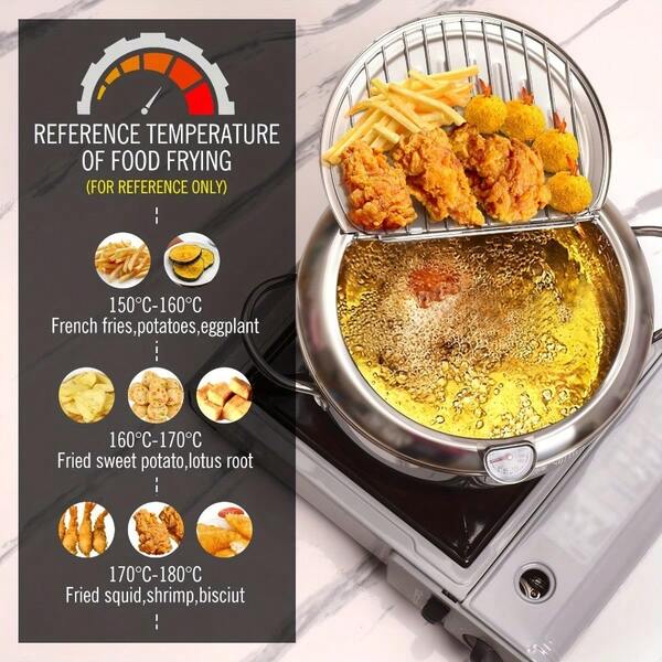 1pc Deep Fryer Pot, Fryer Stainless Steel Frying Pot With Thermometer, Suitable For Kitchen French Fries, Chicken And More, Gas Stove Electromagnetic Stove Universal, Kitchen Cookware
