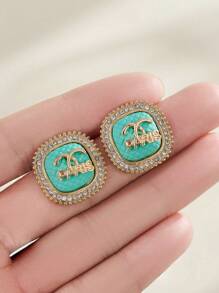 1pc Fashionable Rhinestone Letter Earrings, Luxury Elegant Personalized Earrings, New Style 2024 Popular - Small Fragrant Earrings - View 11