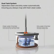 Dual Chamber Spin Mop And Bucket System Mop Bucket Separate Dirty Water Mop And Bucket Set With SelfWringing 360 Rotating Mop Head Includes 4 Washable Microfiber Mop Pads. Grey - 杏色 - 查看 5
