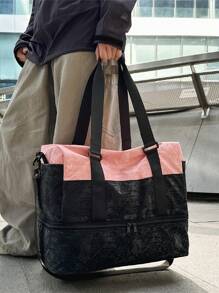 新款大容量多功能旅行包，牛纹，斑马纹，字母，豹纹，男女通用，学生，时尚休闲包，情侣旅行包，情人节礼物，防水面料，旅行背包，夏季，随身行李包，过夜包，行李袋，干湿分离，耐用，带鞋隔层，易于折叠，可扩展，多功能，拉链，商务旅行，旅行度假，背包，返校，行李袋 - 查看 5