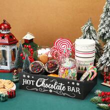 1PC Hot Cocoa Bar Wood Station Organizer Countertop With 4 Compartment Cocoa Decorative Storage Bins Vintage Open Holder Box For Xmas Holiday Gift Party Home Supplies (Black And Red Available )