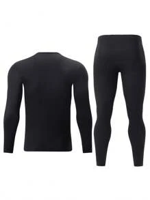 2pcs Men's Thermal Underwear Set, Crew Neck Top + Pants, Autumn/Winter