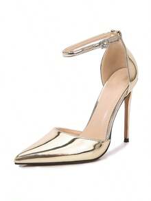 ISPORTE Sandalias de tacón alto con punta puntiaguda y tiras caladas para mujer, Otoño/Invierno 2025, Sexy, Tacones Para Mujer Elegantes - Dorado - Ver 2