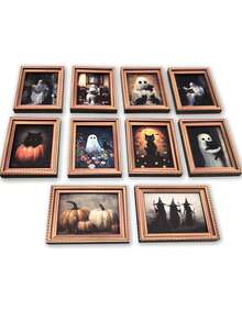 FEILIYA 1pc Creative 3D Halloween Vintage Photo Frame Magnetic Refrigerator Sticker Wooden Poster Fridge Magnet