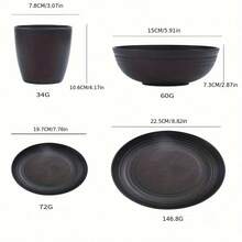 16 Pcs Wheat Straw Cutlery Set, Kitchen Essentials, Serves 4 People And Includes Dinner Plates, Dessert Plates, Cereal Bowls, And Cups.  Reusable, Suitable For Kitchen, Indoor And Outdoor Camping Picnic RV Tableware, Black. Kitchen Accessories Home Essentials