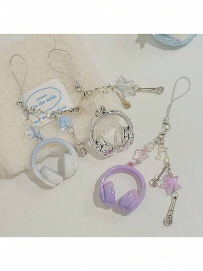 1 pieza Llavero de auriculares de estilo INS unisex, llavero creativo en forma de micrófono, nota musical y guitarra, accesorio único para teléfono, llavero de coche, accesorio para bolso, mochila, regalo para amantes de la música, accesorios de coche para el festival de música