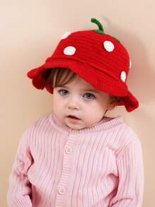 1pc Cute Strawberry Princess Baby Hat, Warm Crocheted Fisherman Beanie For Girls, Autumn/Winter