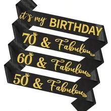 1pc 50/60/70 Years Old Birthday Sash - Gold Glitter & Black Paper Party Decoration, Suitable For Ceremony, Graduation, Anniversary - Reusable Indoor/Outdoor Party Supplies, No Assembly Required, Birthday Party Decor, Celebration Accessory
