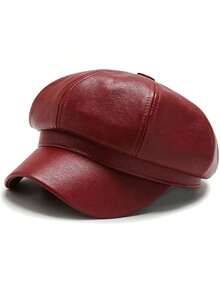 1 Piece Simple Multifunctional Solid Color PU Leather Octagonal Hat For Women, Spring, Summer, Autumn, Winter, Many Colors To Choose From, Fashionable Casual High Quality, Very Suitable For Gifts - 彩色 - 查看 2
