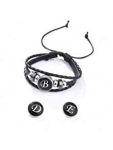suteyi Bracelet en cuir PU personnalisé avec lettre, fait main, mode et élégant, perles de verre, lettre plaquée blanc, confortable à porter, convient aux personnes de 15 ans et plus - Noir - Voir 7