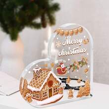 1 PIEZA Bolsa con diseño de casa de jengibre navideña, diseño transparente con forma de corazón, ideal para empaquetar regalos de Navidad, recuerdos de fiesta y decoración festiva, lindo y festivo