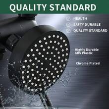 二合一 ABS 黑/银色淋浴喷头套装，带延长软管和三通分水器 - 壁挂式顶喷花洒和手持花洒组合，耐用塑料浴室配件，适用于现代家居