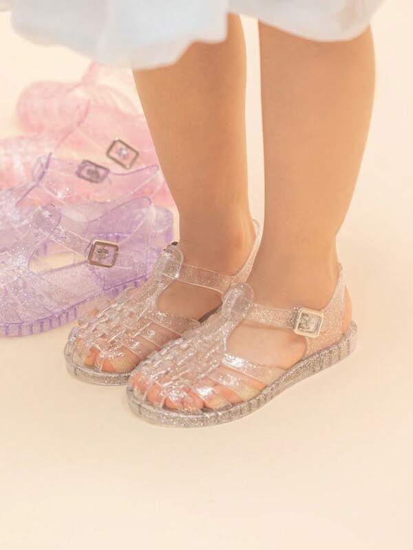 Fashionable Shiny Crystal Jelly Shoes For Girls, White Jelly Shoes, Summer Water Shoes, Beach Sandals, Flat Shoes
