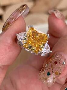 1pc Minimalist Square Diamond Ring, 925 Sterling Silver, Clean Square Cut Design, Sparkling Accent, Stylish Finger Jewelry