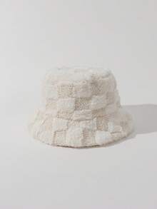 1pc Women's Brown Textured Faux Fur Bucket Hat - Warm Fluffy Winter Cap Winter Outfits Fall - Multicolor - View 7