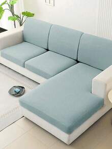 1pc Solid Color Silky Elastic Sofa Cushion Cover, Modern Minimalist Design, Suitable For All Seasons - Light Grey - View 7