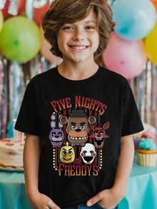 Young Boy's/Girl's " Cotton Graphic Tees, Game T-Shirts For Boy, Black Summer T-Shirts With Cartoon Characters, Gift For  Fans, Round Neck Short Sleeve T-Shirt, Fun, Vintage T-Shirts For Boys" Boy Clothes For Kids - 黑色 - 查看 2