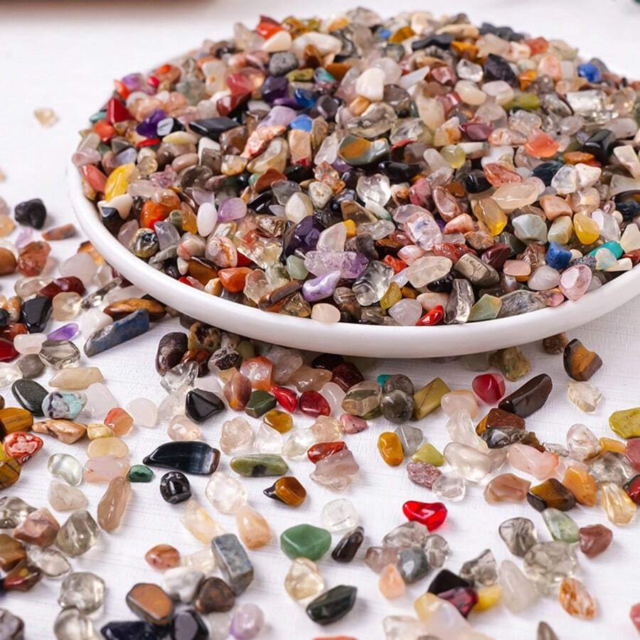 Assorted Natural Crystal Crushed Stones Mix - Multi-Color Crystal Mix, Size: 0.5-0.9cm/0.19-0.47in, Hole-Less, For Aquarium Decor, Terrarium Filler, Potted Plant Decor, Jewelry Making And Wishing Bottles - Multicolor - View 1