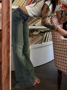 New Fashion Womens Denim Flare Leg Jeans 90s Low Rise Vintage Pants Club Street Style Hot  S M L - D - 查看 5
