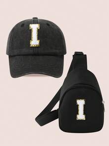 2pcs/Set Boys' Letter Graphic Baseball Cap And Bag, Girls' Breathable Fitted Design Suitable For Daily Wear And Outdoor Activities