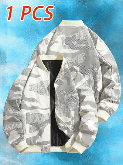 Vintage Crew Neck Baseball Jacket For Men, Loose Casual Camouflage Bomber Jacket For Spring & Autumn. Create A Unique Streetwear Style, Suitable For Casual Outings And Fashionable Matching To Showcase Personalized.