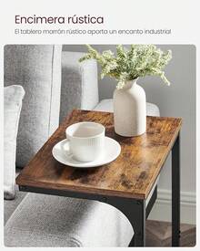 VASAGLE Mesa Auxiliar en Forma de C, Mesita de Noche, Marco de Metal, para Sala de Estar, Dormitorio, Marrón Rústico y Negro Tinta MLET353B01 - Marrón Rústico + Negro Tinta - Ver 3