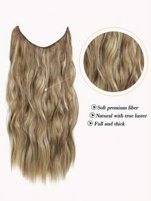 隐形钢丝接发，浅灰棕色带挑染，自然波浪卷发片，女士合成接发，夹式接发片 - 間色 - 查看 4