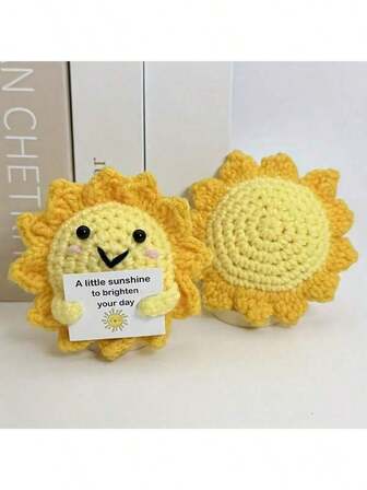 1pc Handmade Crochet Sun, Artificial Crochet Flower Decor, Suitable For Mother's Day, Anniversary, Birthday, Valentine's Day Gifts, Home/Office Desk Decoration (Excluding Base)