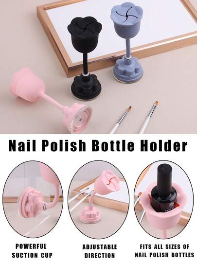 360度旋转指甲油瓶架，强吸附防溢瓶架软橡胶美甲展示工具指甲油配件美甲用品用于美甲收纳展示（黑色/白色/粉色）